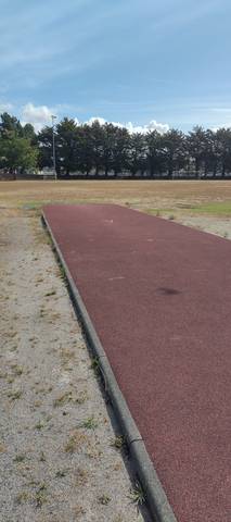 Le synthétique de la ligne droite, en bon état, en bordure de la cendrée — Stade Jean Vincent, Saint-Brevin-les-Pins